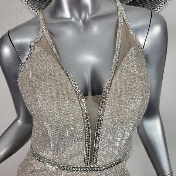 NWT~$490~SPLASH~10~CHAMPAGNE RHINESTONE SIDE SLIT MAXI EVENING GOWN PROM DRESS - Picture 2 of 16